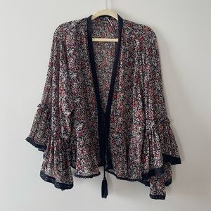 Free People Black Floral Kimono